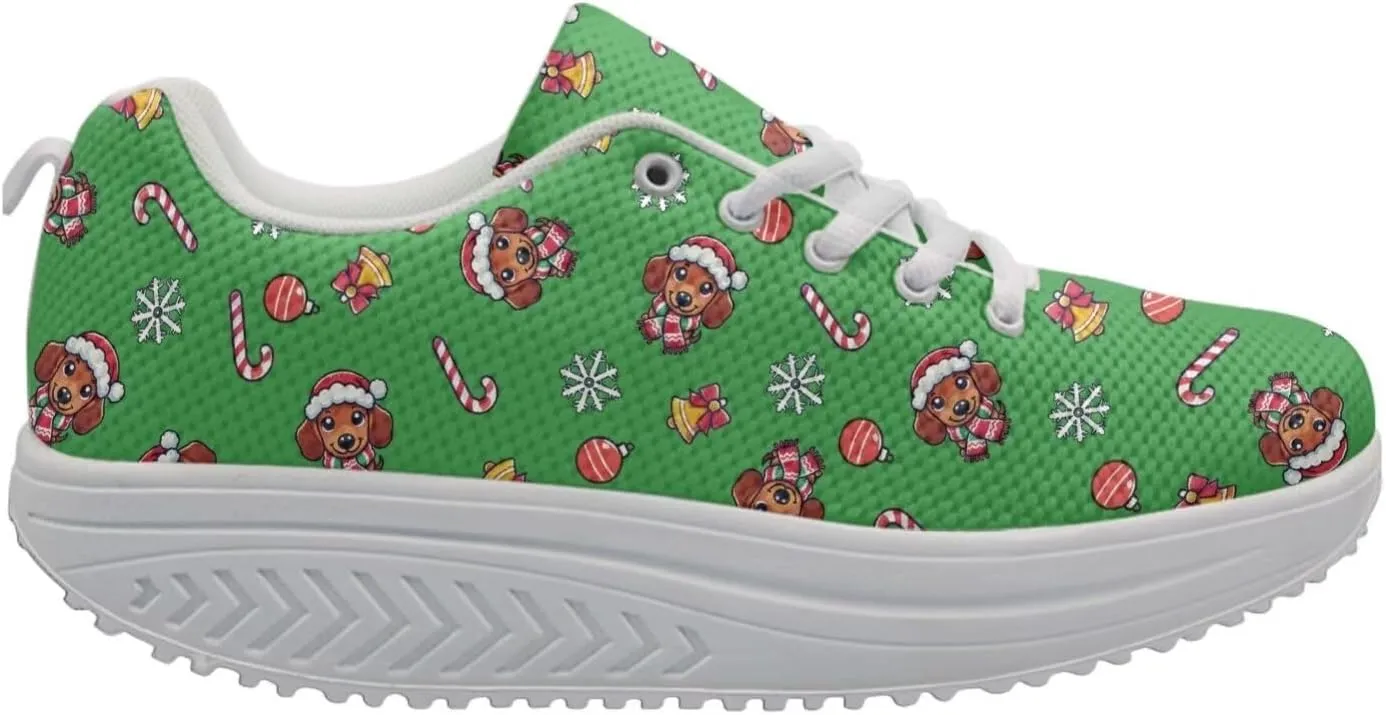 FOR U DESIGNS Cute Women Sports Toning Wedges Shoes Air Mesh Lace-up Swing Platform Sneakers for Women Girls