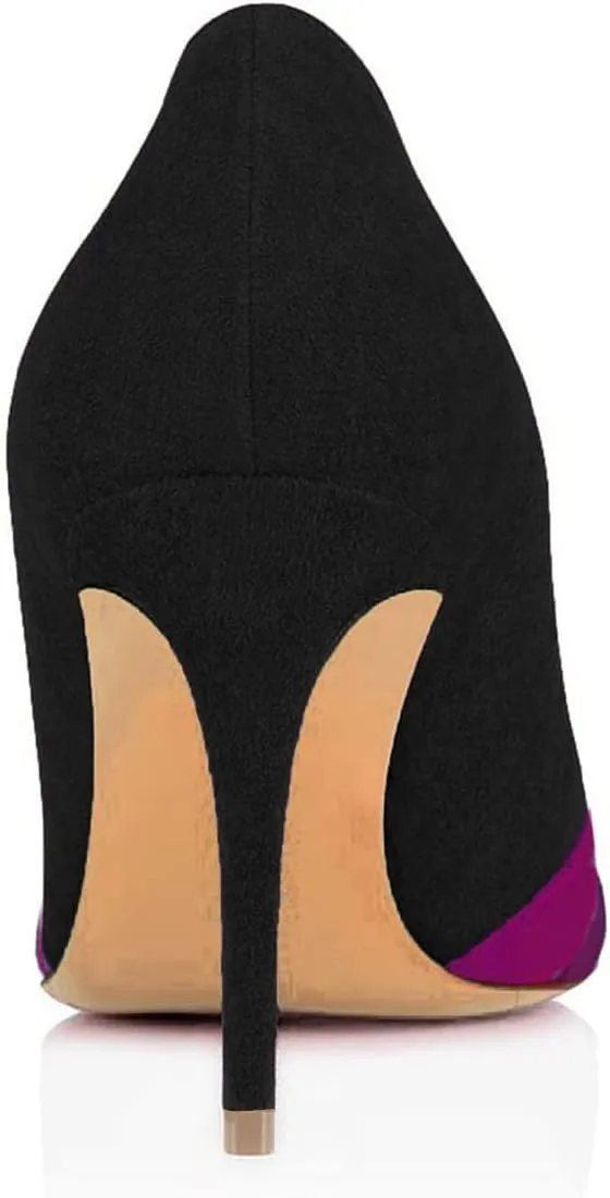 FOWT Women Kitten Heels Pumps High Heel Pointed Toe Pump Slip-on Rainbow Shoes for Dress Party Girl Ladies Full Size 4-16 M US