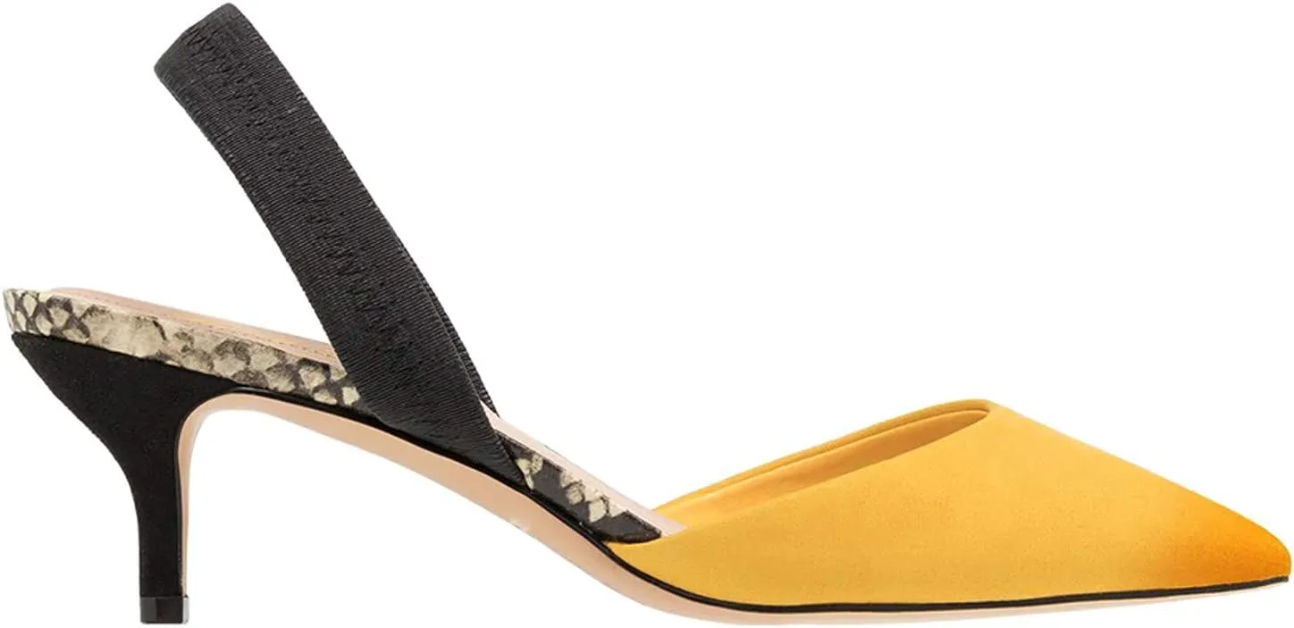 FOWT Women’s Cap Toe Kitten Heels Pumps Snakeskin D'Orsay Slingback Sandals Two Toned Strappy Pump Slip-ON Backless Suede Upper for Spring Summer Beach Outdoor Shoes Size 4-16 US