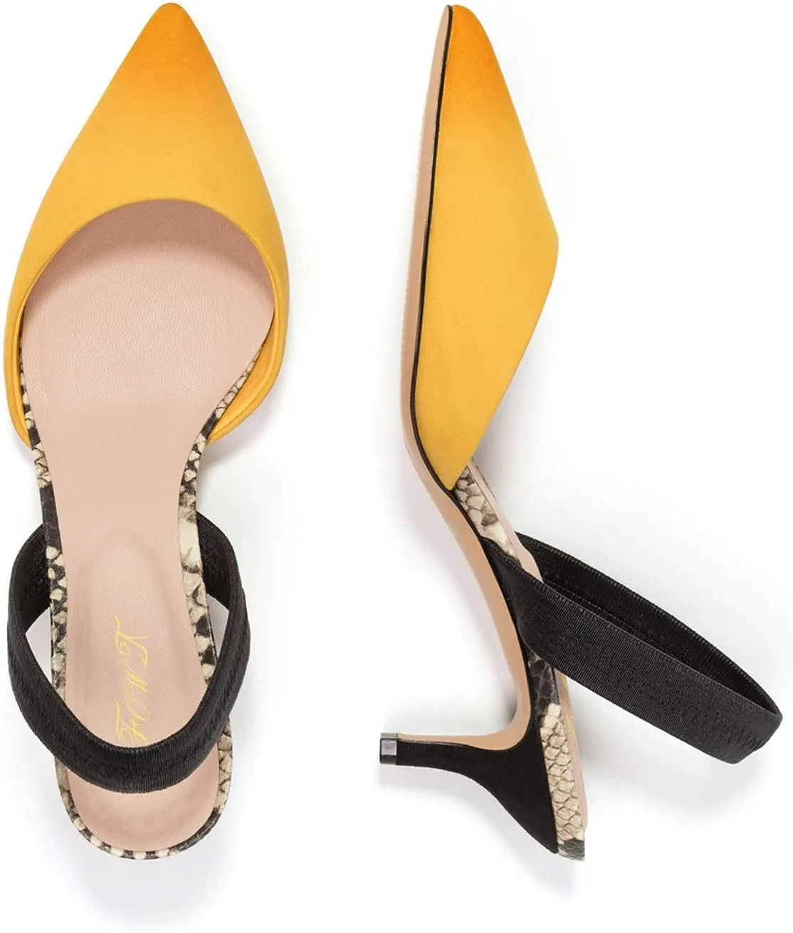 FOWT Women’s Cap Toe Kitten Heels Pumps Snakeskin D'Orsay Slingback Sandals Two Toned Strappy Pump Slip-ON Backless Suede Upper for Spring Summer Beach Outdoor Shoes Size 4-16 US