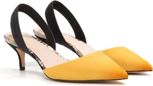 FOWT Women’s Cap Toe Kitten Heels Pumps Snakeskin D'Orsay Slingback Sandals Two Toned Strappy Pump Slip-ON Backless Suede Upper for Spring Summer Beach Outdoor Shoes Size 4-16 US