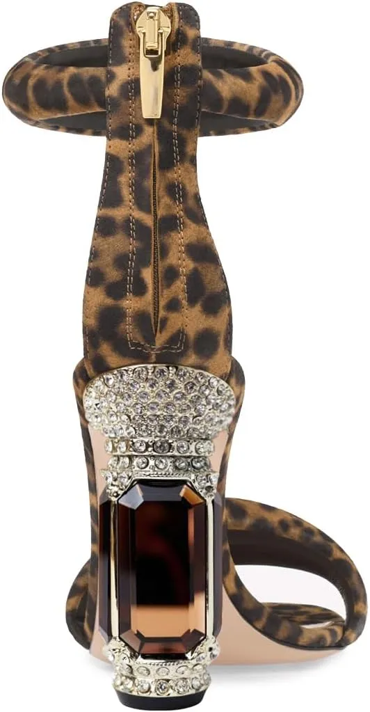 FSJ Women Cute One Strap Heeled Sandals Open Toe Rhinestones Chunky High Heels Back Zipper Summer Party Wedding Evening Dress Pump Shoes Size 4-16 US