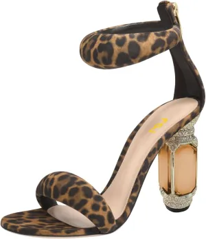 FSJ Women Cute One Strap Heeled Sandals Open Toe Rhinestones Chunky High Heels Back Zipper Summer Party Wedding Evening Dress Pump Shoes Size 4-16 US