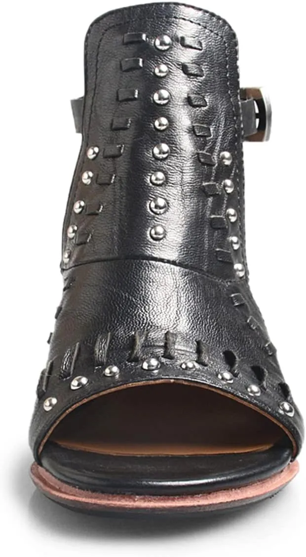 FSJ Women Peep Open Toe Boot Cut Out Buckle Ankle Bootie Comfortable Stacked Block Low Heeled Sandal Shoes Size 4-15 US