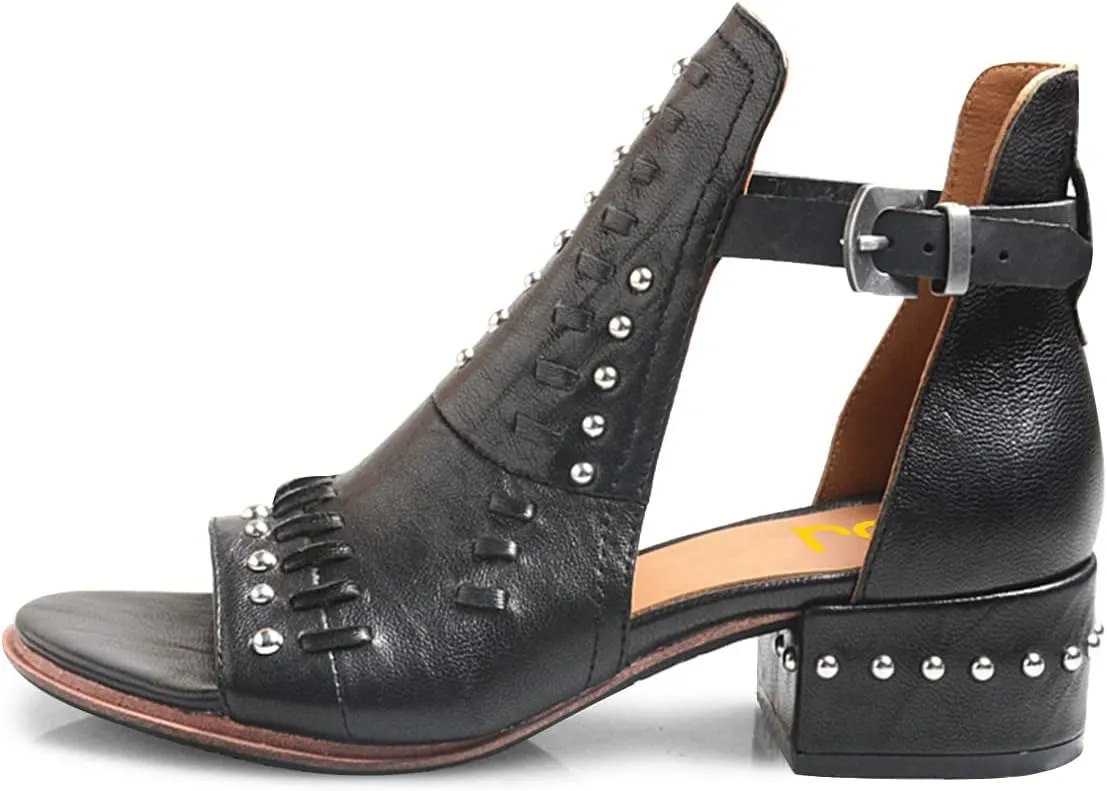 FSJ Women Peep Open Toe Boot Cut Out Buckle Ankle Bootie Comfortable Stacked Block Low Heeled Sandal Shoes Size 4-15 US