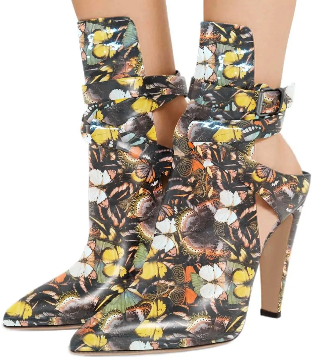 FSJ Women Pointed Toe Chunky High Heel Strappy Dress Bootie Pump Ankle Wrap Slingback Sandal Shoes Size 4-15 M US