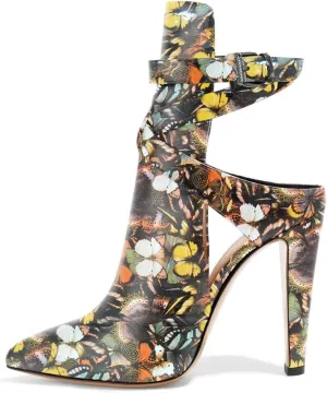 FSJ Women Pointed Toe Chunky High Heel Strappy Dress Bootie Pump Ankle Wrap Slingback Sandal Shoes Size 4-15 M US