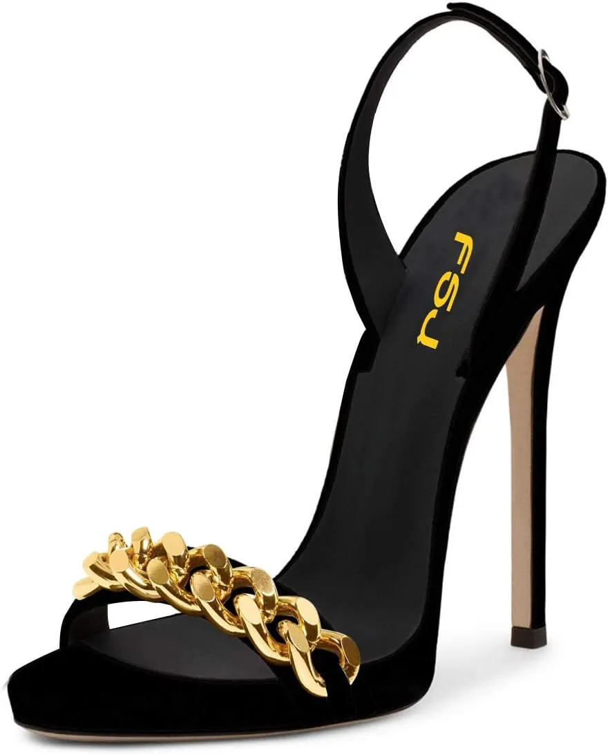 FSJ Women Sexy High Heel Stiletto Sandal Back Strap Slingback Open Toe Evening Party Dance Graceful Shoes Size 4-15 US