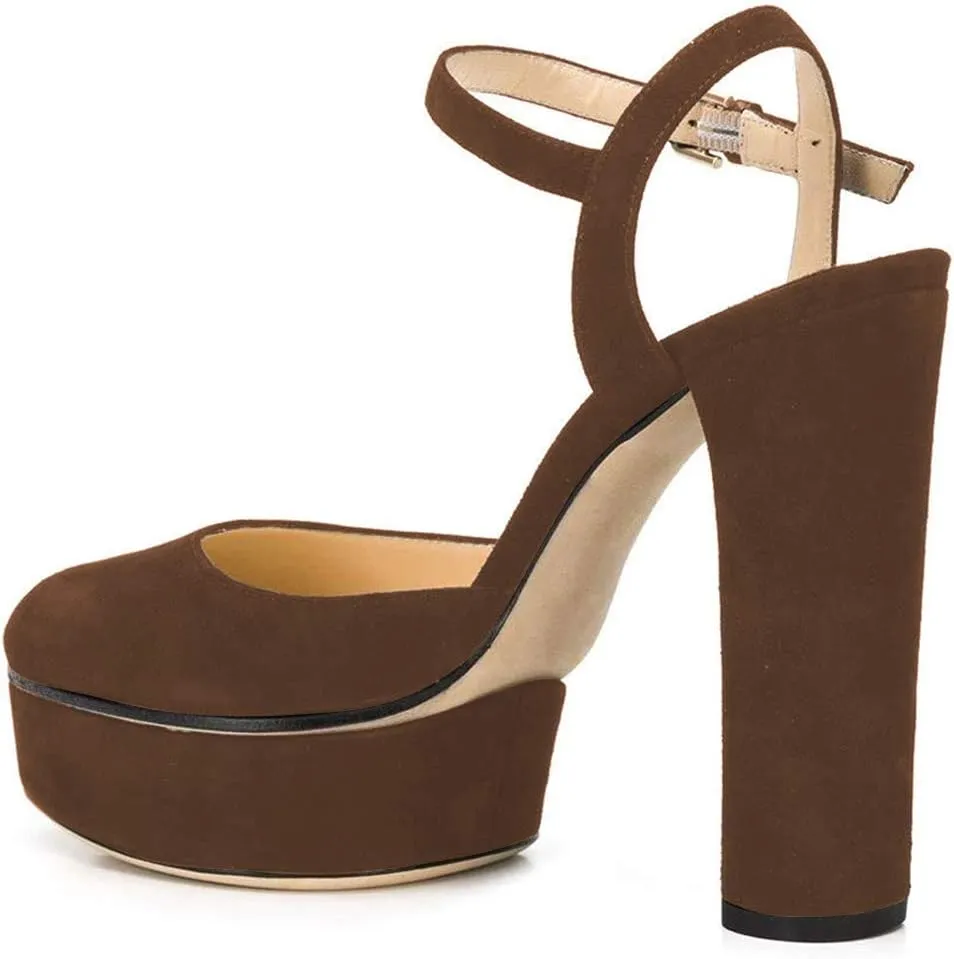 FSJ Women Sexy Platform Pumps Chunky High Heels Slingback Sandals Closed Round Toe Pump with Buckle Ankle Straps Bridal Party Dress Shoes Size 4-15 US