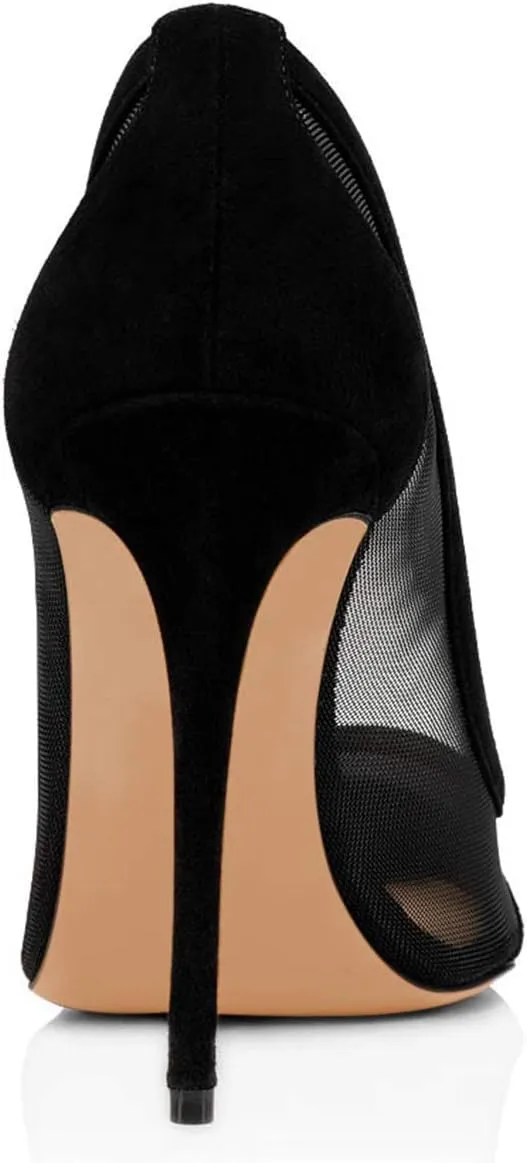 FSJ Women Sexy Rhinestones Stilettos High Heels Pointed Toe Slip On Pump Trendy Suede Mesh Party Office Dress Shoes Size 4-15 US