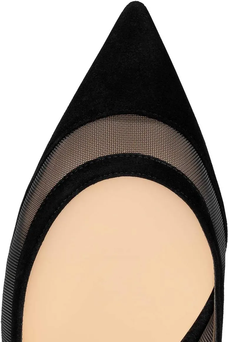 FSJ Women Sexy Rhinestones Stilettos High Heels Pointed Toe Slip On Pump Trendy Suede Mesh Party Office Dress Shoes Size 4-15 US
