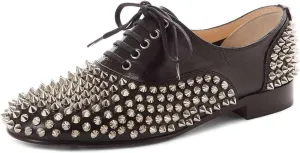 FSJ Women Spike Low Chunky Heel Oxford Shoes Studded Rivets Round Toe Comfortable Brogues Lace up Casual Unisex Dress Pump Shoes Size 4-16 US