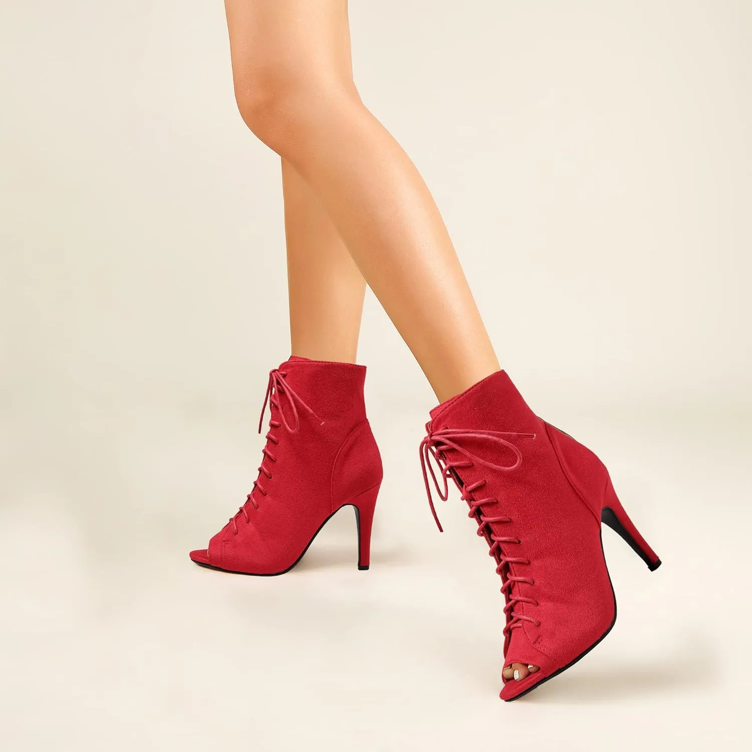 GATUXUS Women Platform Open Toe Lace Up High Heel Boots Ankle Booties Pump Shoes