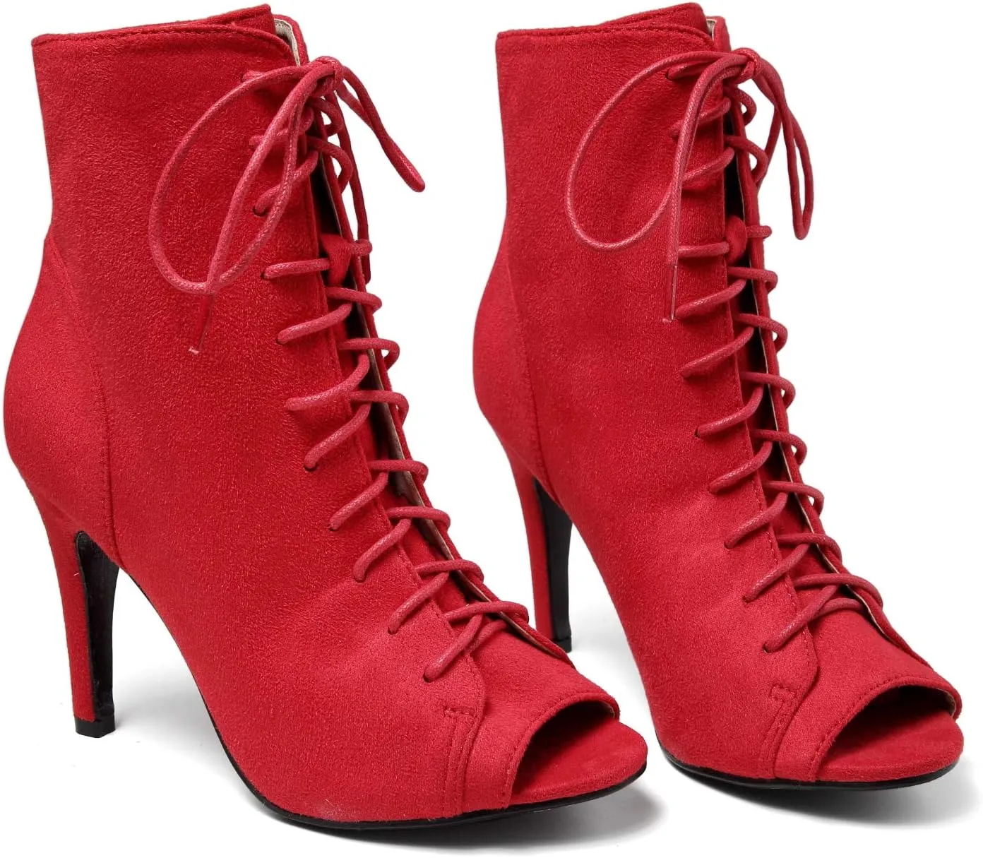 GATUXUS Women Platform Open Toe Lace Up High Heel Boots Ankle Booties Pump Shoes