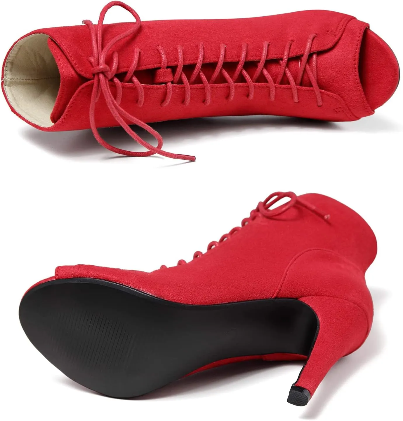 GATUXUS Women Platform Open Toe Lace Up High Heel Boots Ankle Booties Pump Shoes