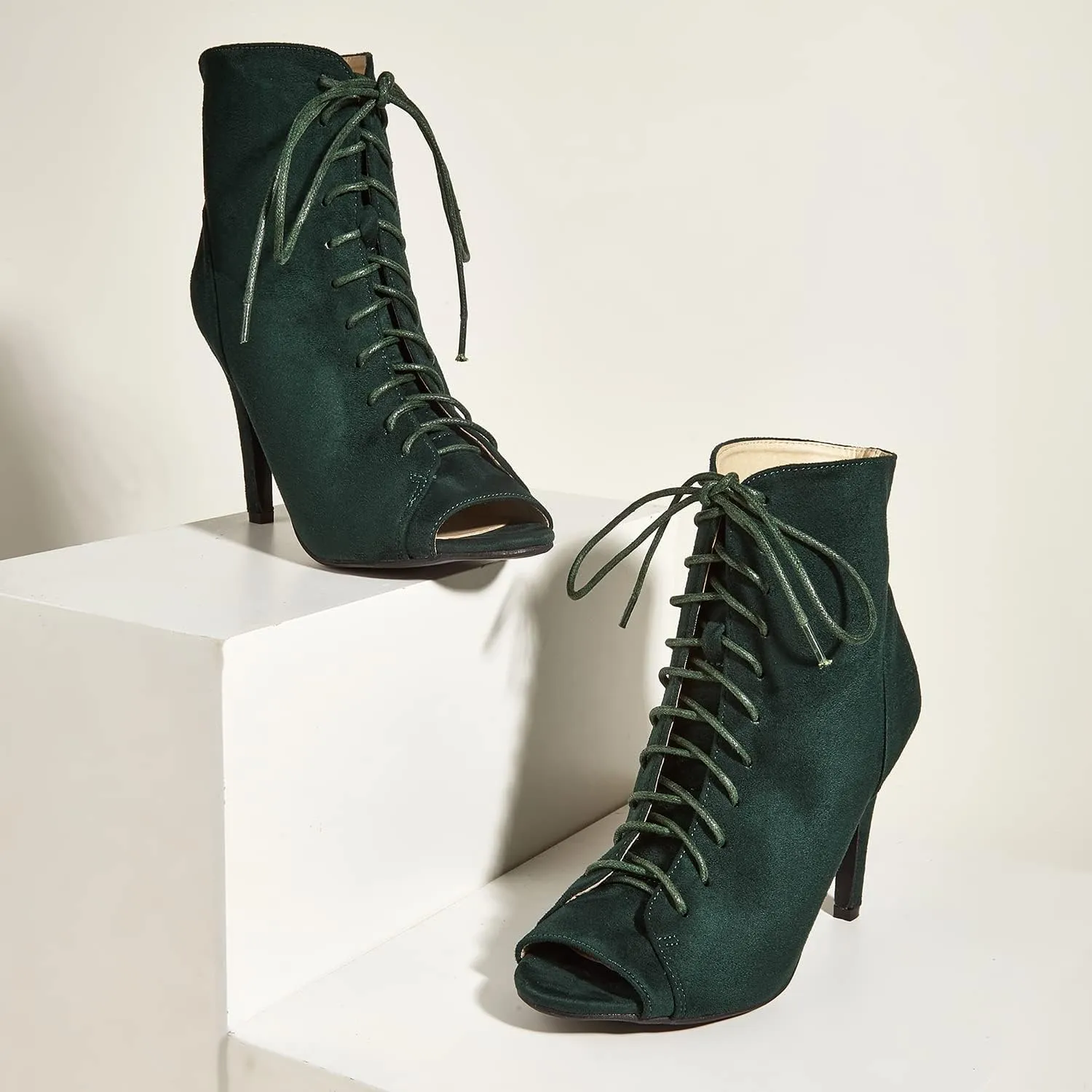 GATUXUS Women Platform Open Toe Lace Up High Heel Boots Ankle Booties Pump Shoes