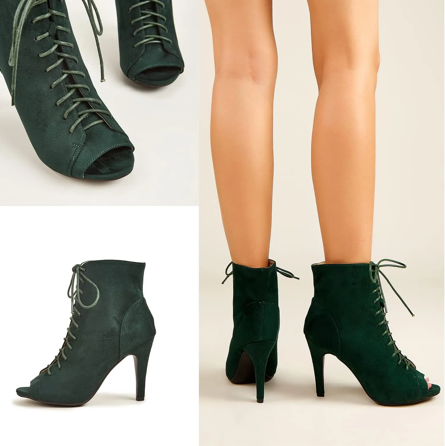 GATUXUS Women Platform Open Toe Lace Up High Heel Boots Ankle Booties Pump Shoes