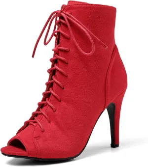 GATUXUS Women Platform Open Toe Lace Up High Heel Boots Ankle Booties Pump Shoes