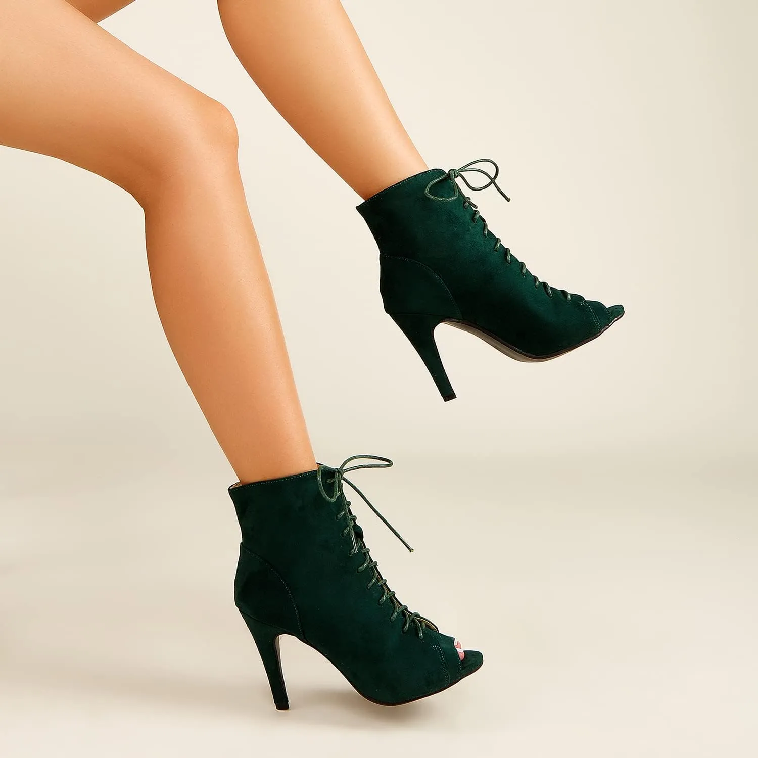 GATUXUS Women Platform Open Toe Lace Up High Heel Boots Ankle Booties Pump Shoes