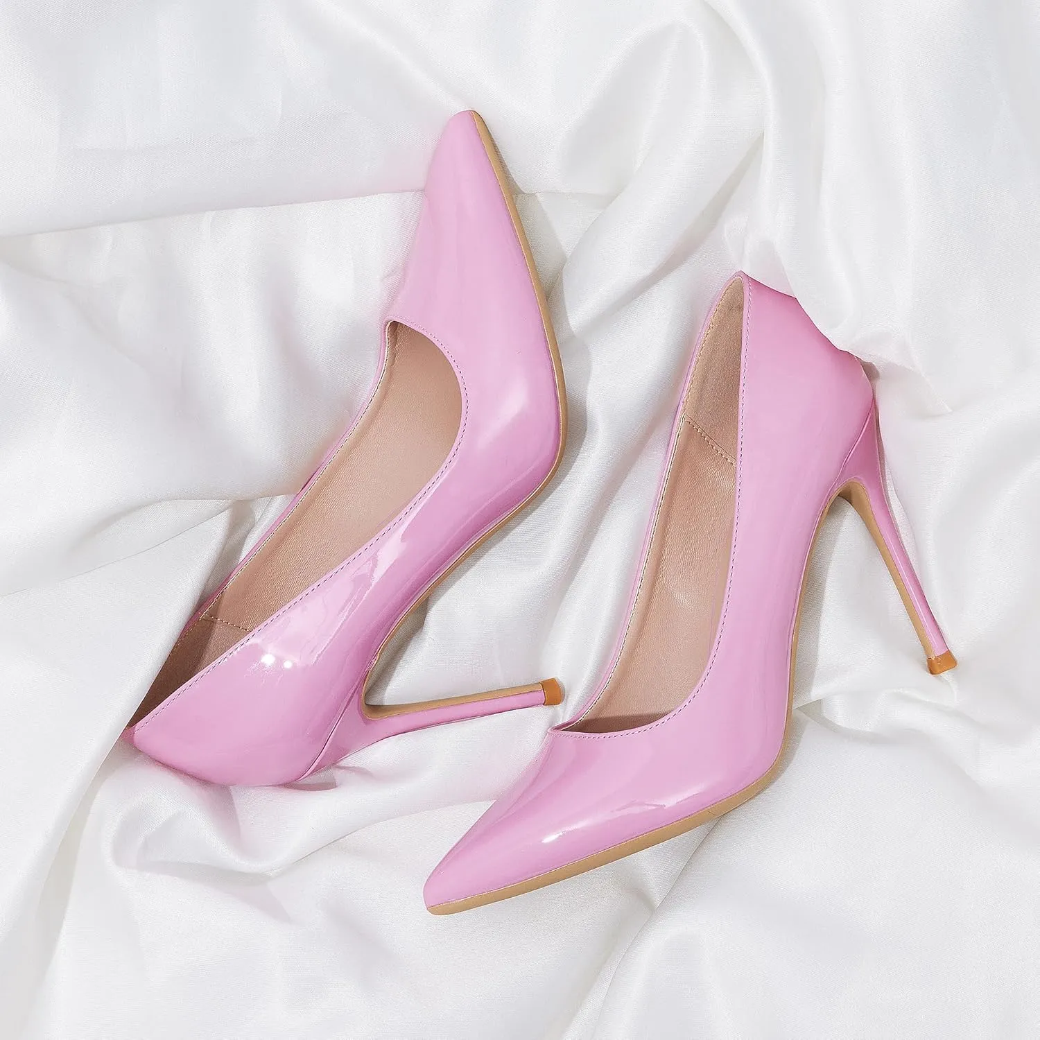 GENSHUO Women's Closed Toe Stiletto High Heels Dress 4 Inch Heeled Pointed Toe Party Homecoming Wedding Pump Shoes