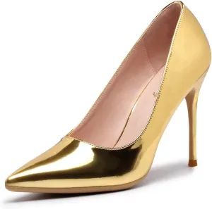 GENSHUO Women's Closed Toe Stiletto High Heels Dress 4 Inch Heeled Pointed Toe Party Homecoming Wedding Pump Shoes