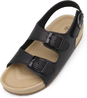Girls Boys Sandal Adjustable Double Buckle Casual Flat Open Toe Lightweight Summer Shoes Hook Loop Sandal for Toddler Little Big Kid