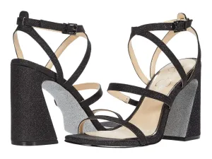 Glitter Flare BLACK Raymie Women's Long-term Last-minute opportunity Heel Simpson Ankle Block Strap Sandals Jessica 2