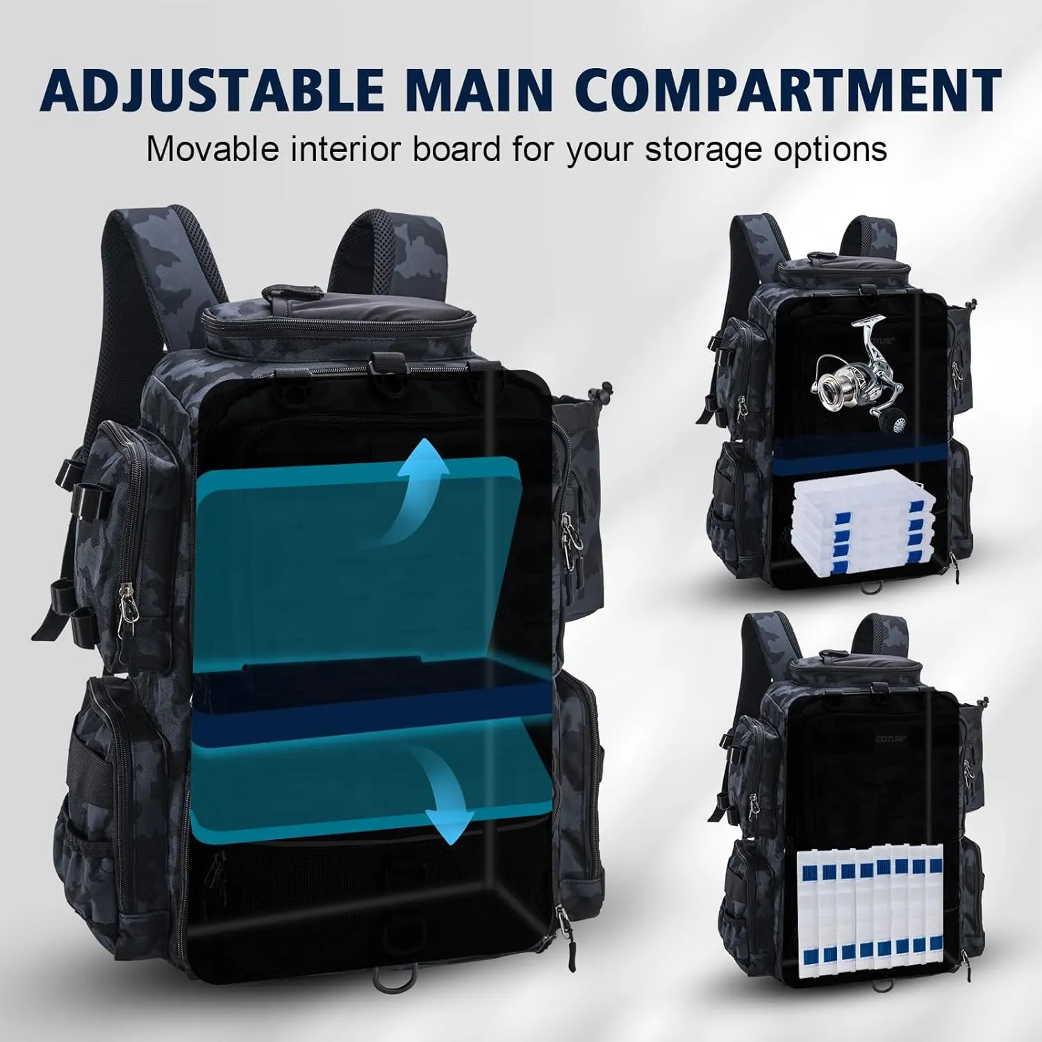Goture Fishing Backpack with 4 Tackle Boxes, Fishing Tackle Backpack with Rod Holders, 45L 600D Large Fishing Bag Storage Fishing Gear Tackle Bag with 8 Lure Pockets,Rain Cover for Camping Hiking