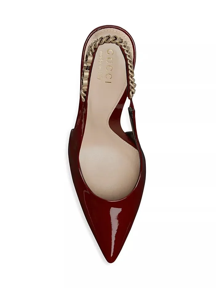 GUCCI SIGNORIA 105 PATENT LEATHER SLINGBACK PUMPS