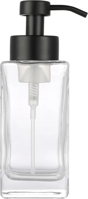 H Halston Modern Soap Dispenser with Rustproof Pump for Soap, Lotion, Dish Soap, Liquid Soap, Farmhouse Styles, for Kitchen Countertop, Bathroom, Home Decor (Foaming Black Square Glass)