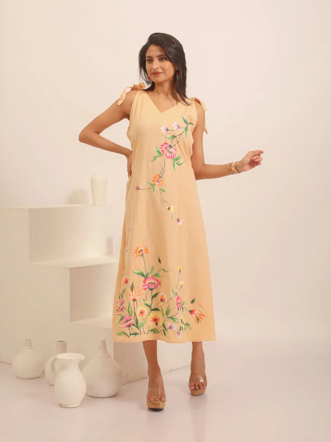 Handloom Floral Big ticket savings Dress Hand-Painted Unique assortment Sandal Cotton with Vines Andhra