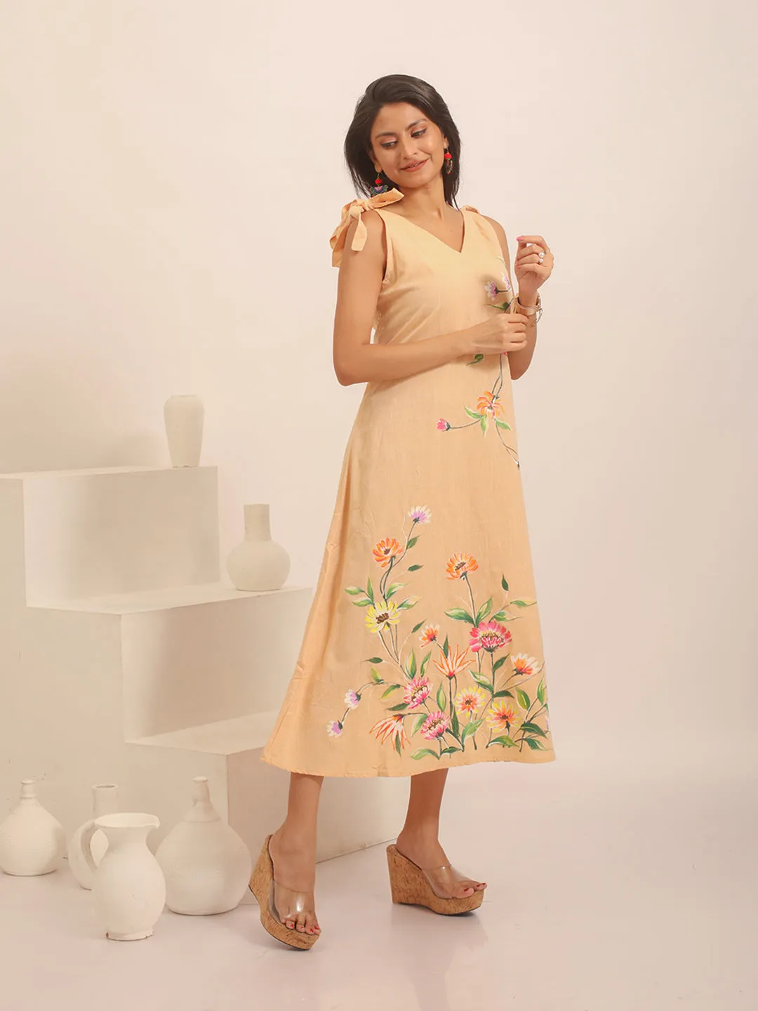 Handloom Floral Big ticket savings Dress Hand-Painted Unique assortment Sandal Cotton with Vines Andhra