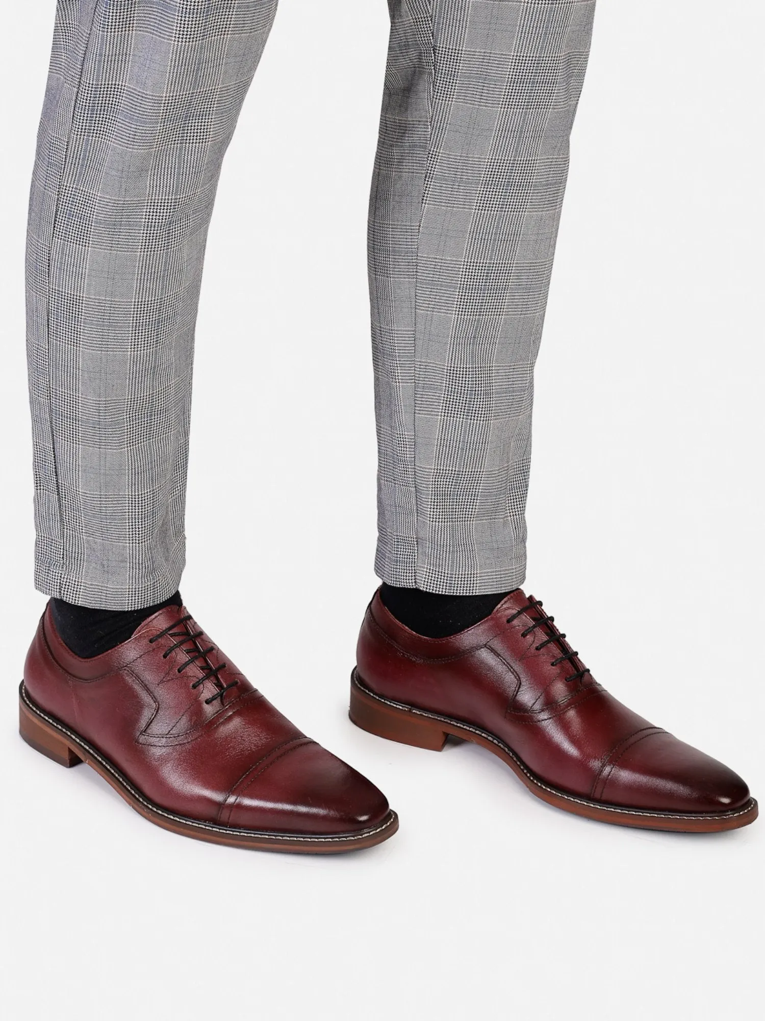 Hats Off Accessories Luxe Genuine Leather Burgundy Oxford Shoes With Stitch Detailing