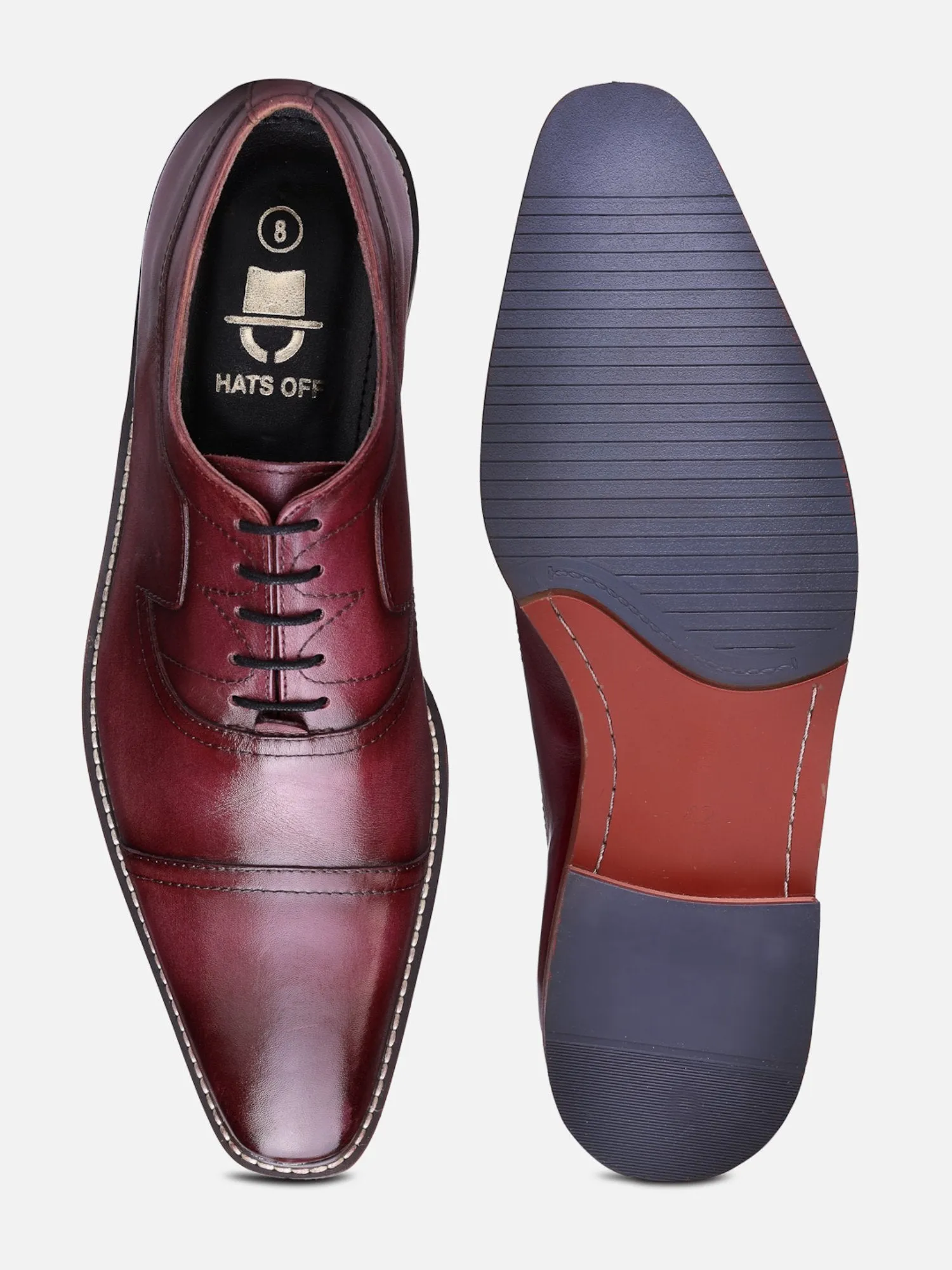 Hats Off Accessories Luxe Genuine Leather Burgundy Oxford Shoes With Stitch Detailing