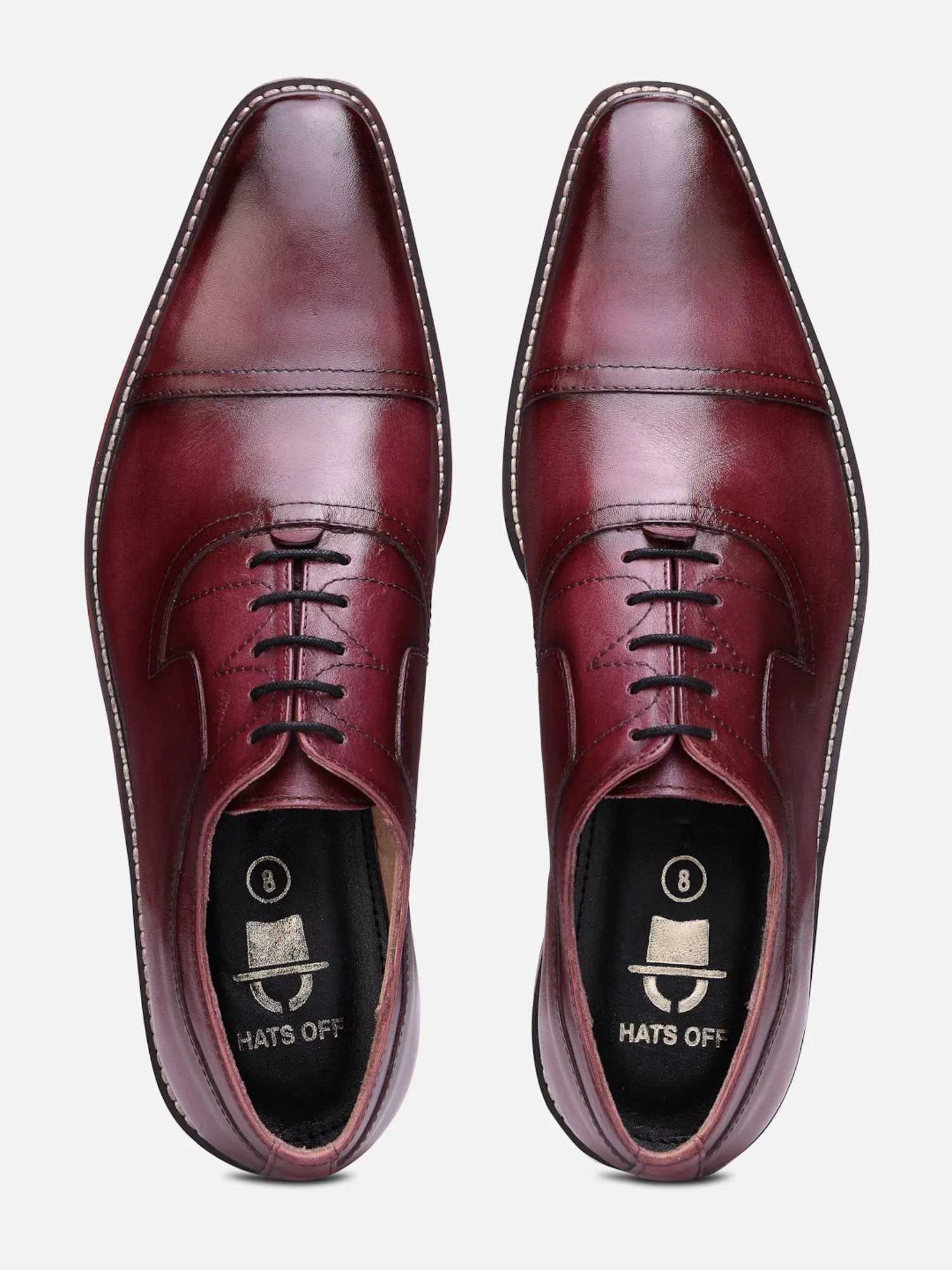 Hats Off Accessories Luxe Genuine Leather Burgundy Oxford Shoes With Stitch Detailing