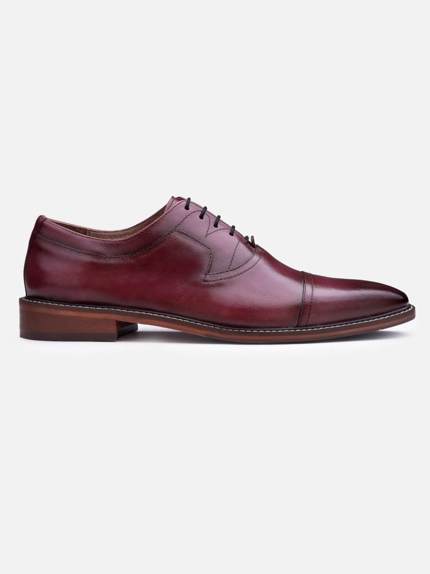 Hats Off Accessories Luxe Genuine Leather Burgundy Oxford Shoes With Stitch Detailing