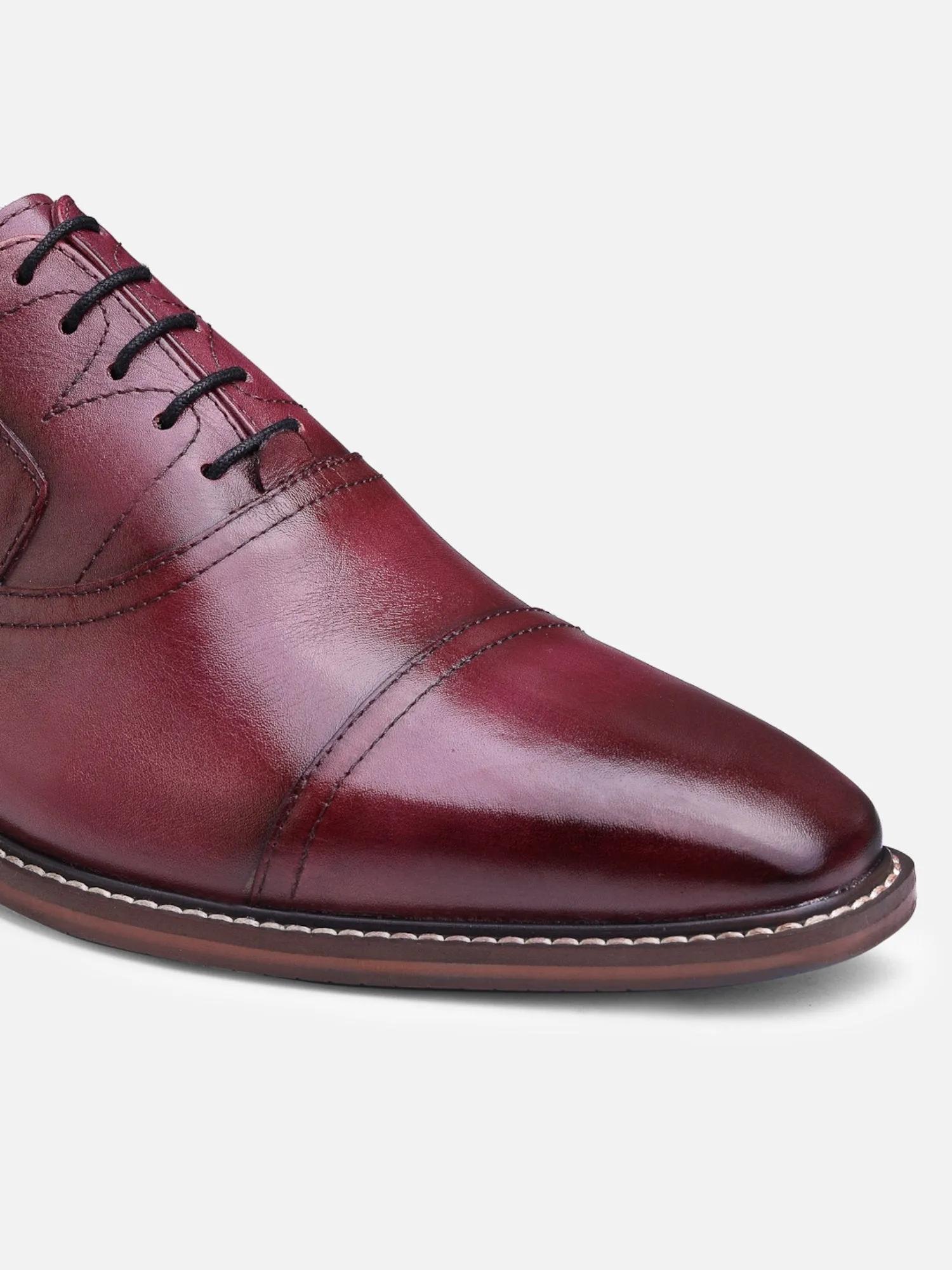 Hats Off Accessories Luxe Genuine Leather Burgundy Oxford Shoes With Stitch Detailing
