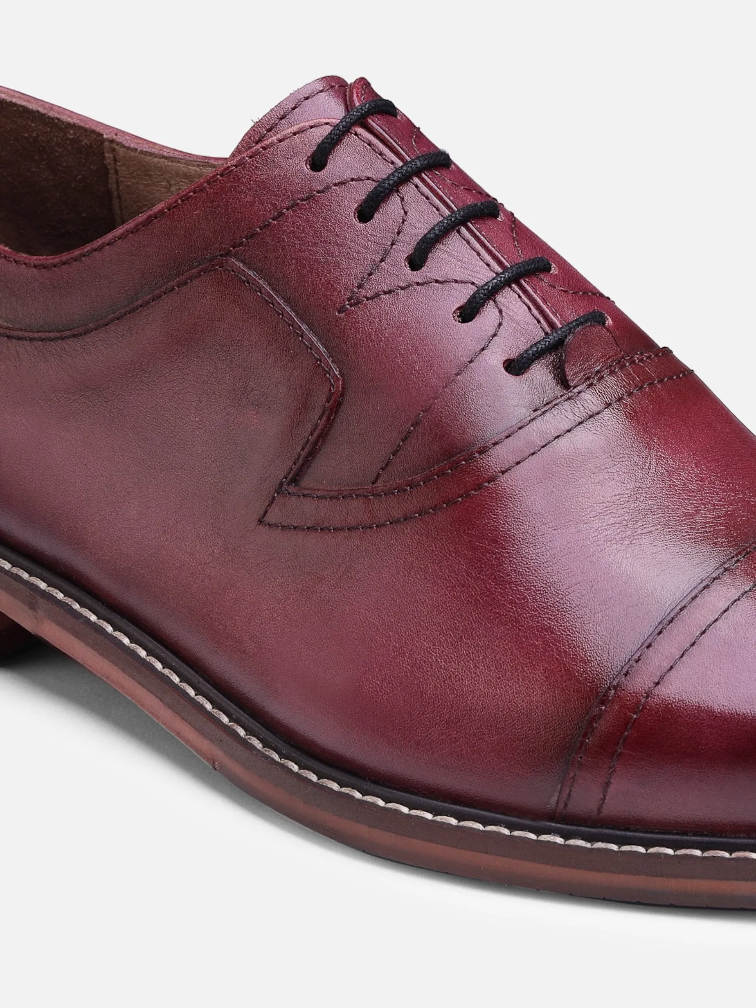 Hats Off Accessories Luxe Genuine Leather Burgundy Oxford Shoes With Stitch Detailing