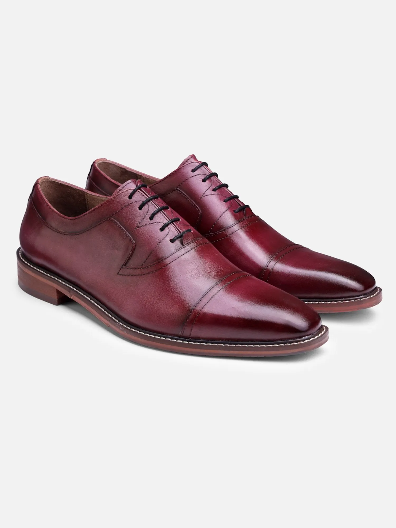 Hats Off Accessories Luxe Genuine Leather Burgundy Oxford Shoes With Stitch Detailing