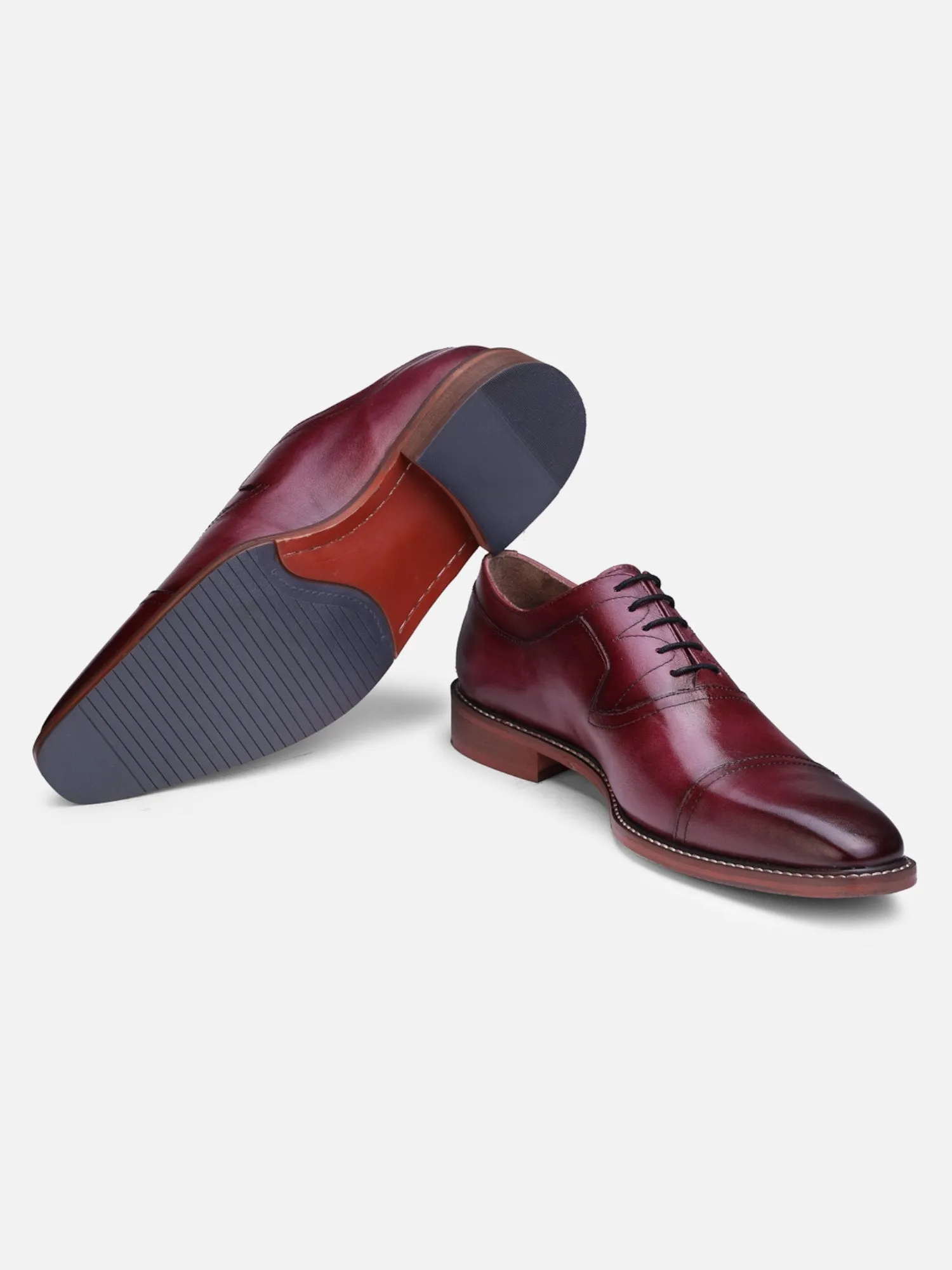 Hats Off Accessories Luxe Genuine Leather Burgundy Oxford Shoes With Stitch Detailing
