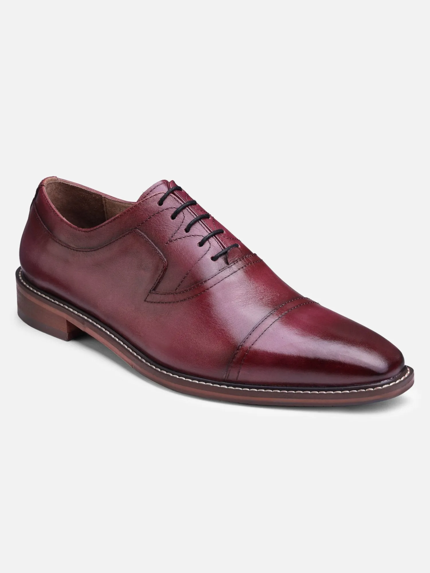 Hats Off Accessories Luxe Genuine Leather Burgundy Oxford Shoes With Stitch Detailing