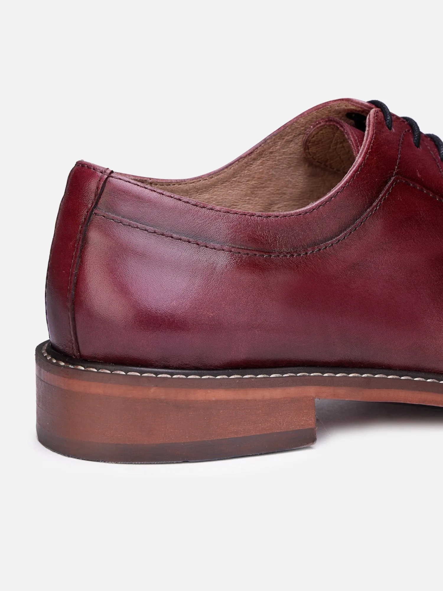 Hats Off Accessories Luxe Genuine Leather Burgundy Oxford Shoes With Stitch Detailing