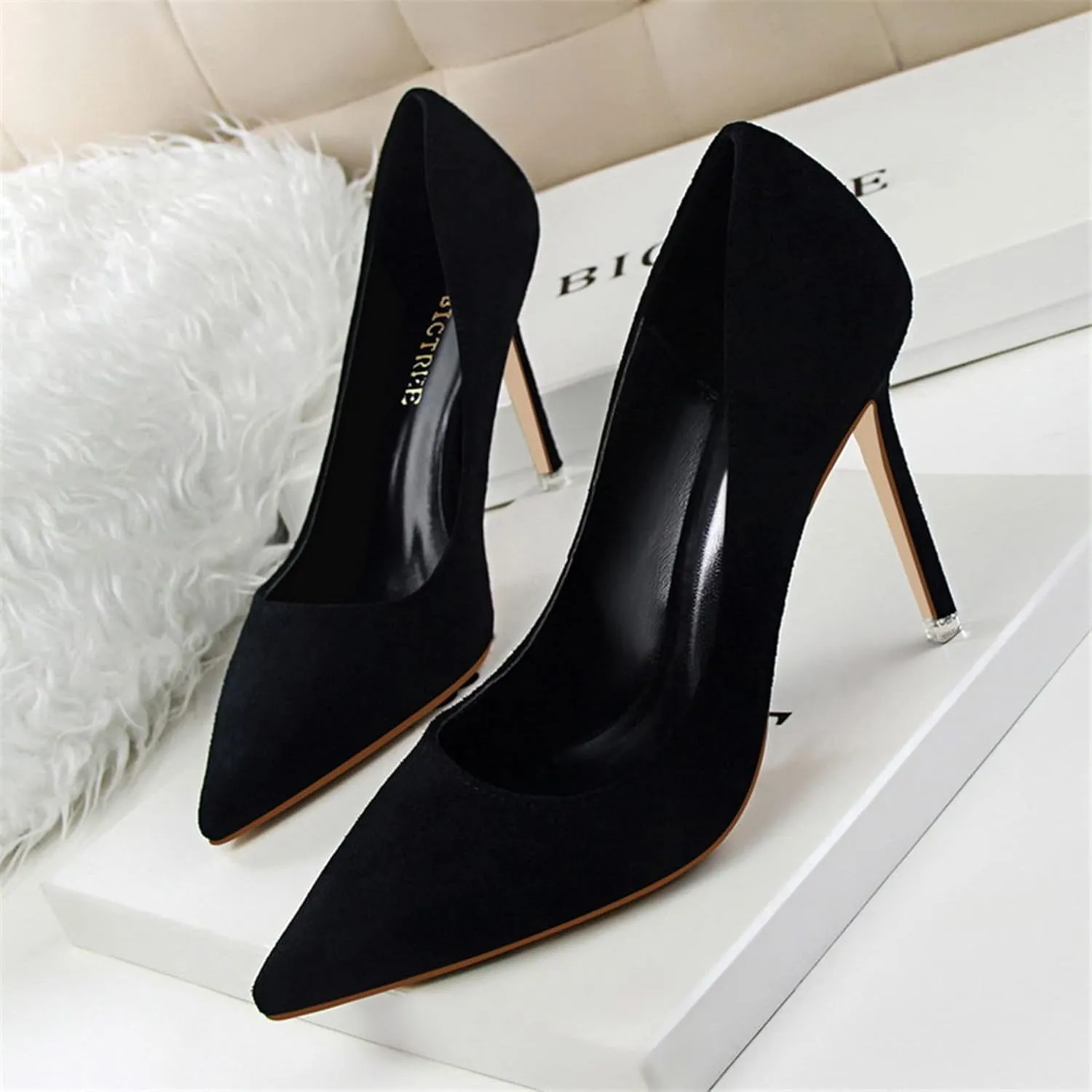 Hee grand Classic Pointed Toe Heels for Women Fashion Suede Stiletto Wedding Party Dress Shoes Office Pumps Lady High Heels