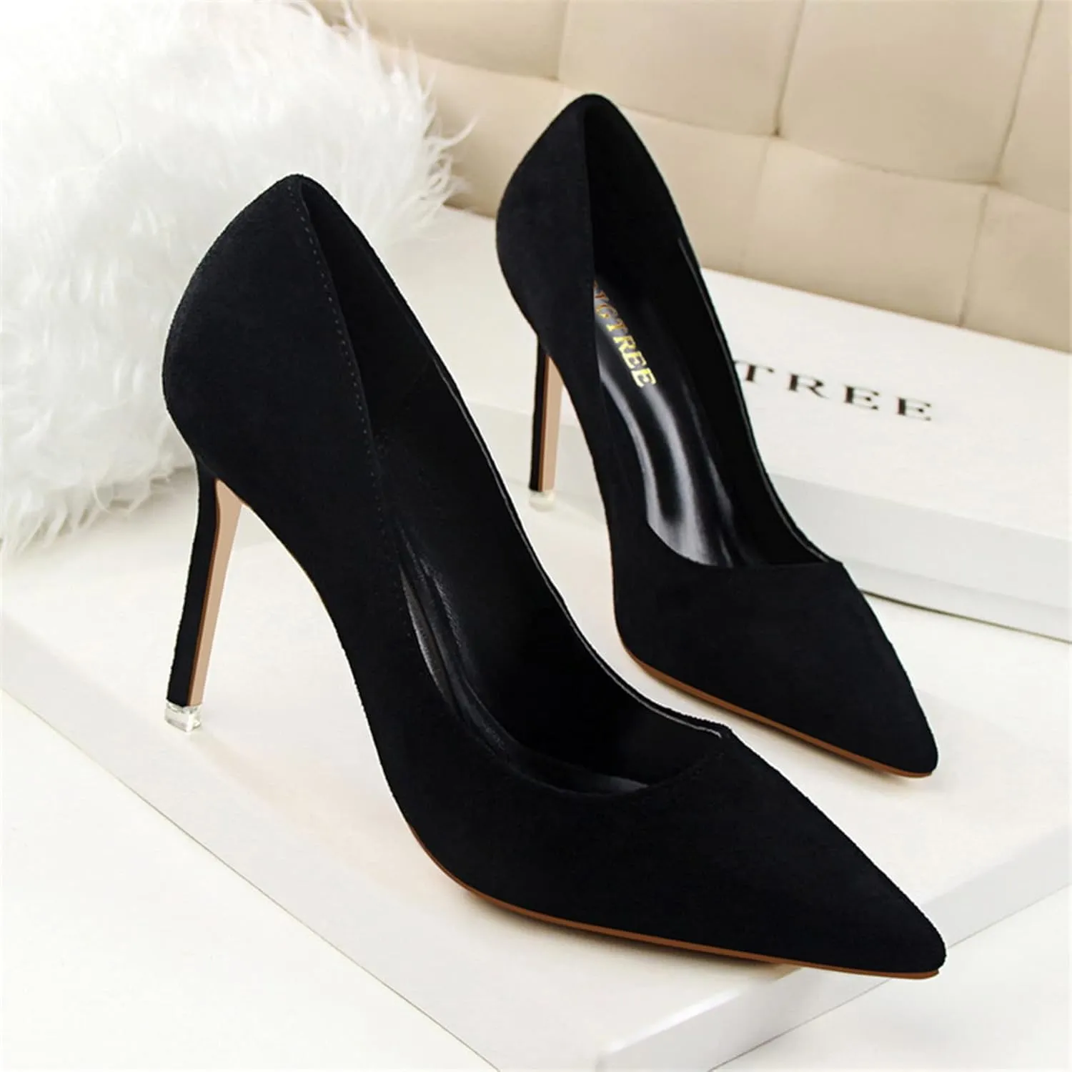 Hee grand Classic Pointed Toe Heels for Women Fashion Suede Stiletto Wedding Party Dress Shoes Office Pumps Lady High Heels
