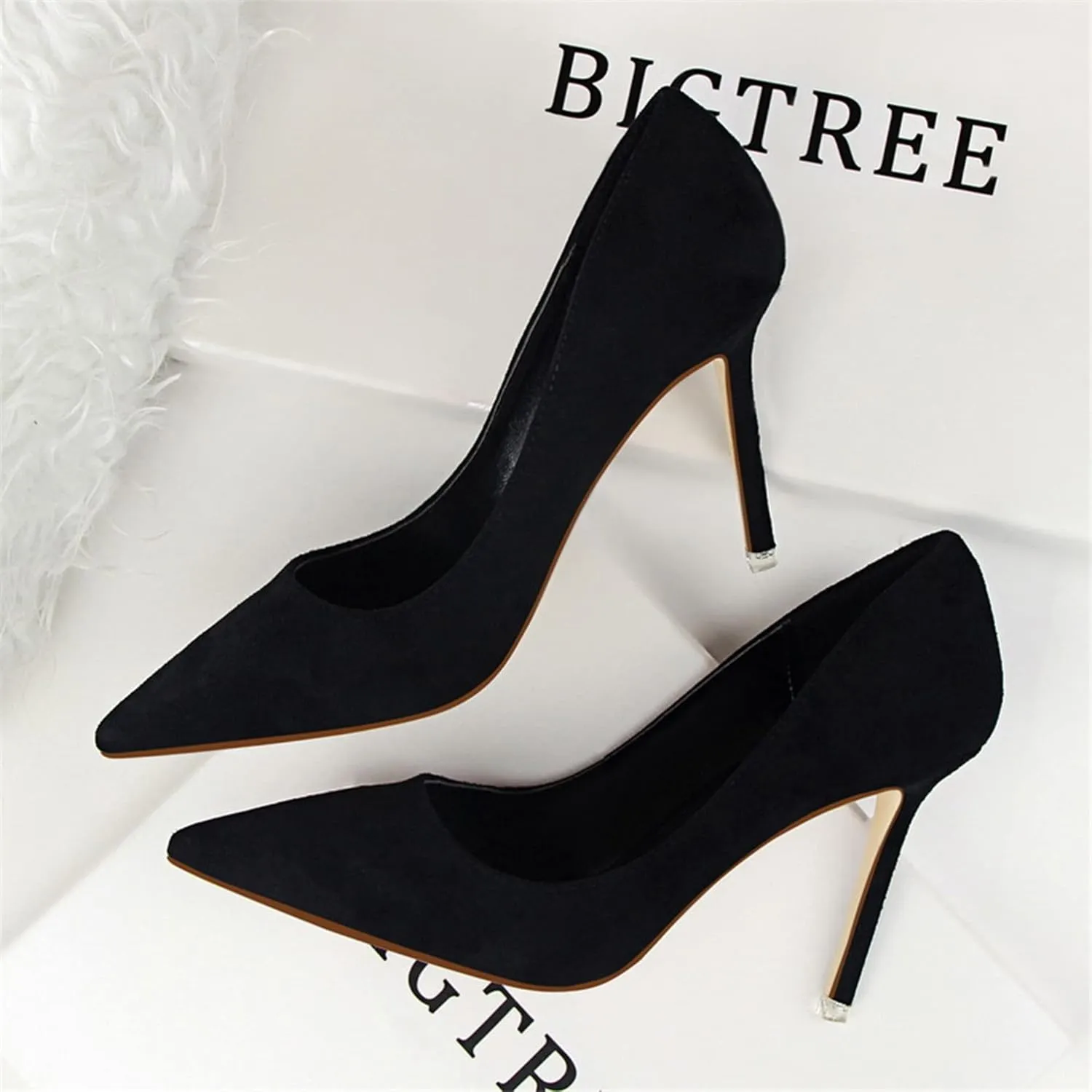 Hee grand Classic Pointed Toe Heels for Women Fashion Suede Stiletto Wedding Party Dress Shoes Office Pumps Lady High Heels