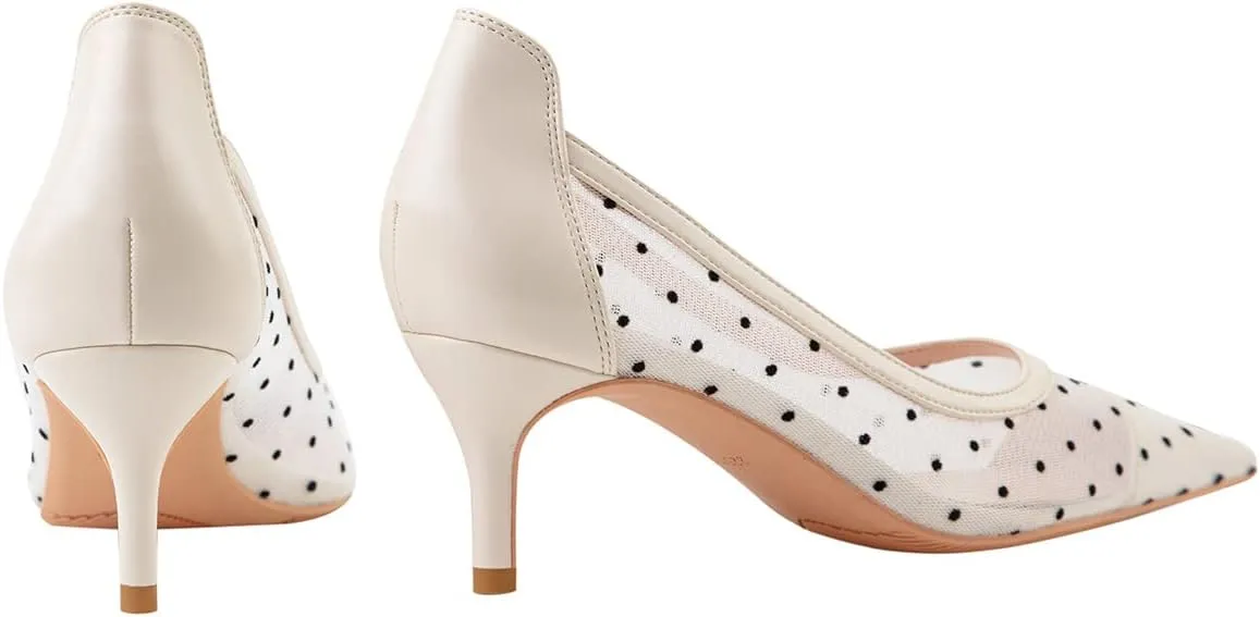 Hee grand Women Mid Heels Pointed Toe Pump Small Heels Office Shoes for Work Sexy Mesh Lace Wedding Party Dress Shoes