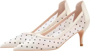 Hee grand Women Mid Heels Pointed Toe Pump Small Heels Office Shoes for Work Sexy Mesh Lace Wedding Party Dress Shoes
