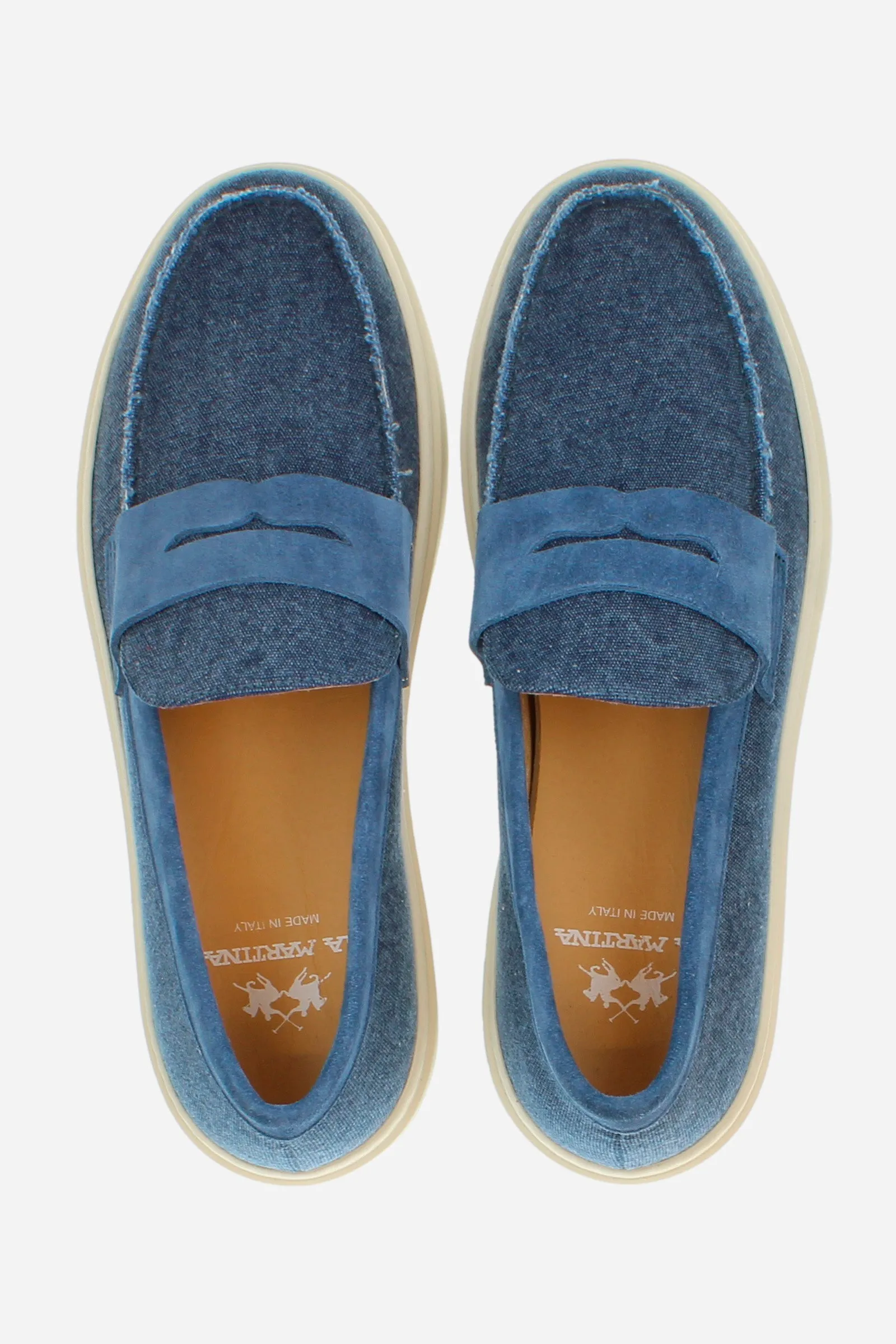 Herren-Slip-on-Mokassin aus Canvas und Wildleder