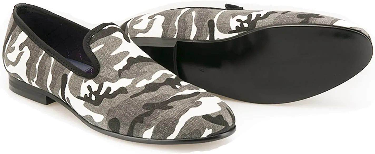 HI&HANN British Style Classic Camouflage Men Smoking Slippers Handmade Men Mix Color Canvas Loafers Men Casual and Prom Flats