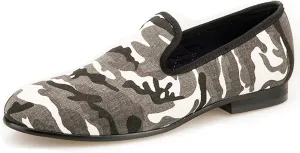 HI&HANN British Style Classic Camouflage Men Smoking Slippers Handmade Men Mix Color Canvas Loafers Men Casual and Prom Flats